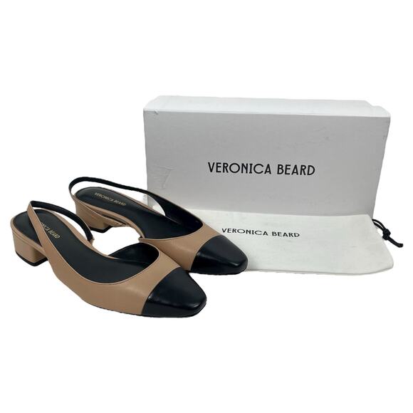 Veronica Beard Cecile Leather Cap Toe Slingback Pump Black Tan Size 8M - Picture 12 of 12
